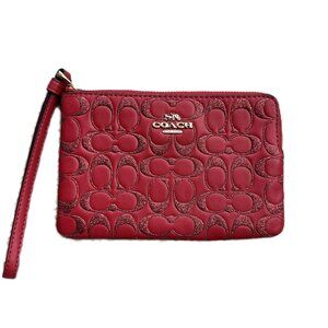 Coach Red Crimson Glitter C Corner Zip Wristlet RARE NWT